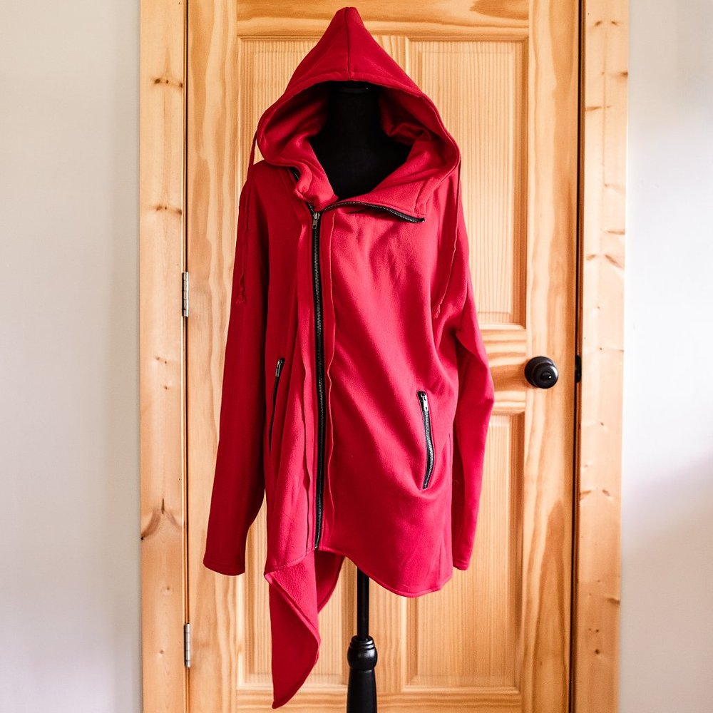 Coofandy Men's Hooded Lightweight Casual Sweatshirt Asymmetrical Hem Red Sz L